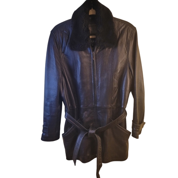 Adler Collection vintage lambskin black jacket with belt - L.         J86 - Picture 1 of 10